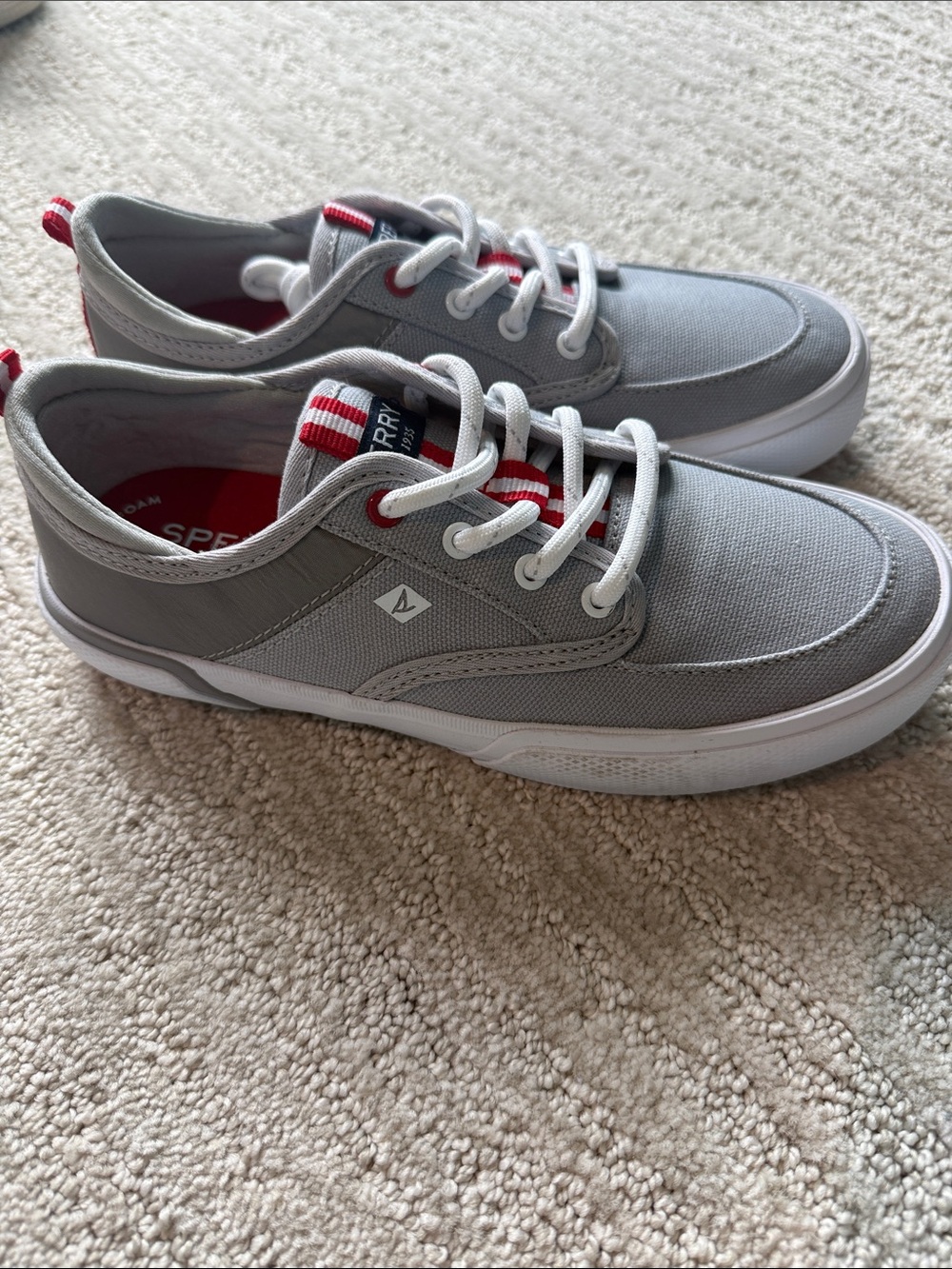 Sperry Gray Canvas Sneakers with Red Trim